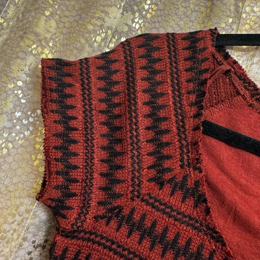Free People Cozy Day Flounce Rust Red and Black Patterned Mini Dress Medium - Picture 4 of 9
